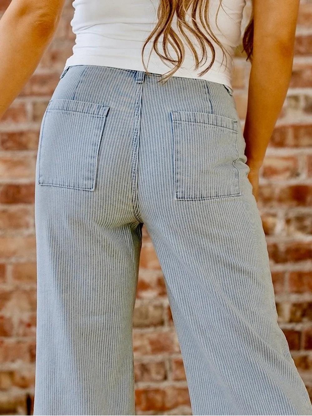 🩵Hello Gorgeous! Cute Striped Wide-Leg Cropped Jeans Light Blue